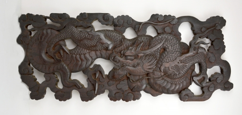 Dragon and Koi wood carving - sold