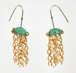 Jellyfish Earrings - Green Copper, White Pearls