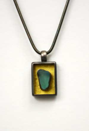 Aqua Beach Glass Picture Frame Necklace #36