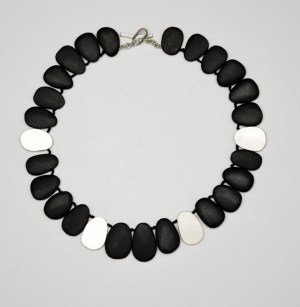 Silver Necklace with Matte Black Onyx, Silk Cord