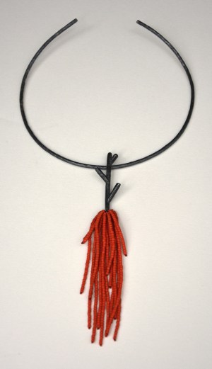 Twig Choker Necklace with Red Bead Tassels