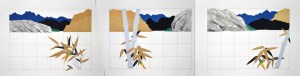 Mountains, Lake, Bamboo triptych