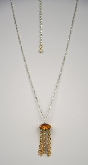 Necklace - Jellyfish, Red Copper & Needle Pearl