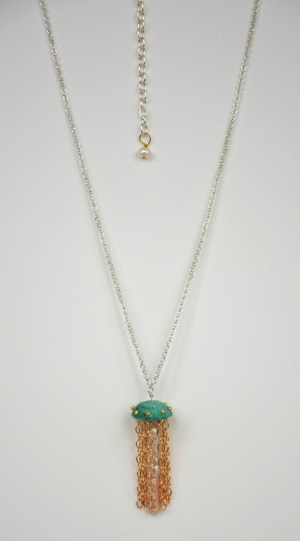 Necklace - Jellyfish, Green Copper & Needle Pearl