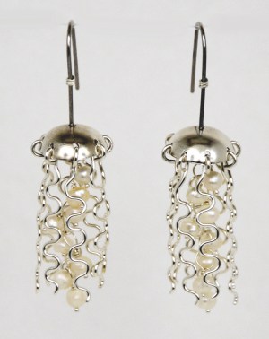 Earrings - Mini Jellyfish, Sterling Silver with White Pearls