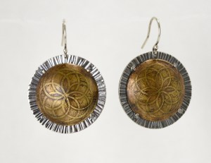 Earring - Shield, Brass & Sterling Silver