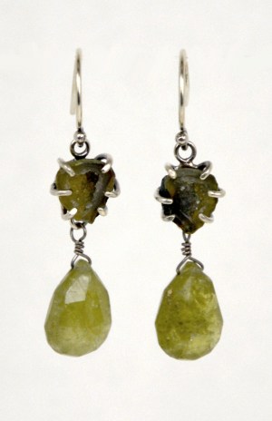Earrings - Geode with Green Garnet