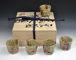 MURAKOSHI - set of 5  soba choko cups with box #203