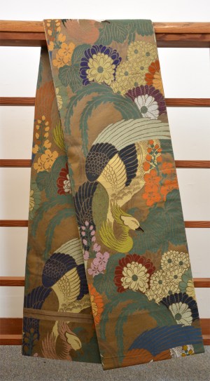 Obi - Birds with dark green and gold flowers