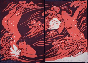 Mother Sea, Nautilus & Conch - diptych