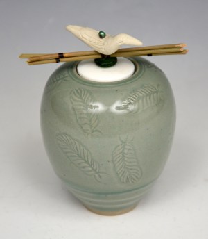 Vessel #122 - Celedon with White Bird