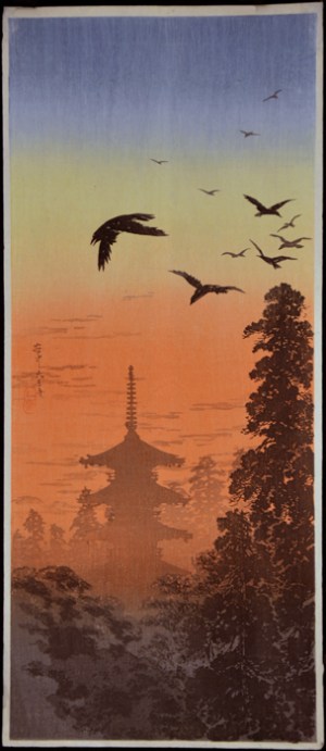 Yanaka Tenno-ji (Crows at sunset)