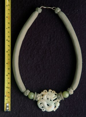 Jade Dragon Pendant and Silk Necklace