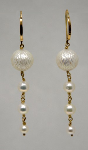 Earrings: Faceted White Fresh Water Pearl