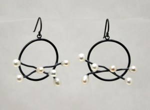 Earrings - Circle with Branch and Pearls