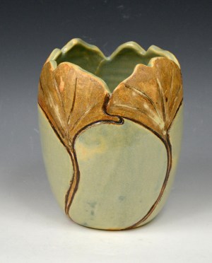 Four Gingko Vase Celadon/Tan