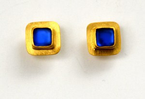 Earrings: Small Square Blue Glass Post #47