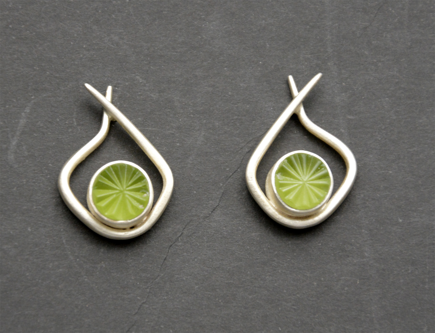 Earrings: Modern Hoops - Vintage Green Glass #49