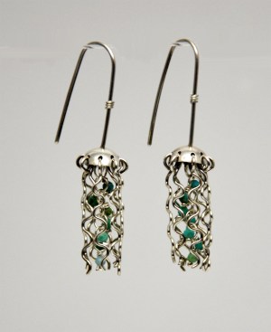 Earrings - Mini Jellyfish, Sterling Silver & Turquoise Beads