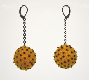 Earrings: Needle-Felted Wool - Candy - Yellow