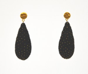 Earrings: Needle-Felted Wool - Stardust Drop - Black