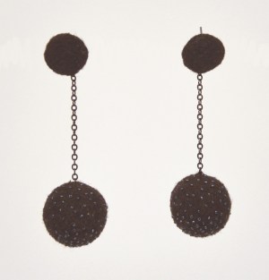 Earrings: Needle-Felted Wool - Stardust w/ Chain - Chocolate