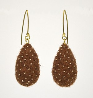 Earrings: Needle-Felted Wool - Stardust Drop - Redwood