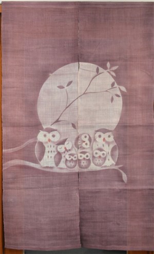 Noren - Burgundy Linen Owls