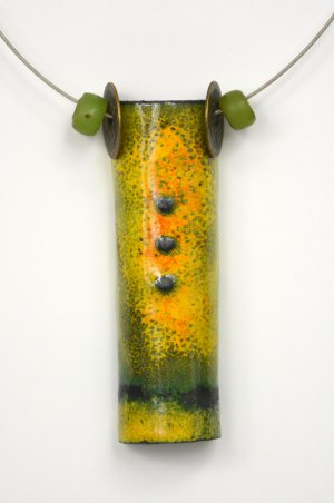 Necklace: Green & Yellow Enamel Pipe #110
