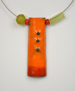 Necklace: Orange Enamel Pipe #109