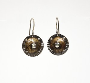 Earring - Shield, Brass & Sterling Silver w/ Labradorite