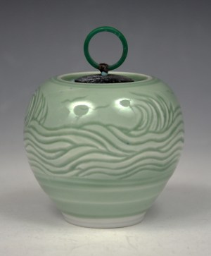 Vessel 149 - Celadon Wave with Green Ring