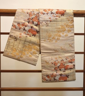 Obi - Gold with Cranes and Flowers #052