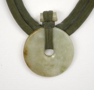 Green Circle Pendant & Green Silk Double Cord Necklace