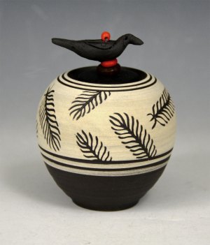 Vessel 160 - Black Raven with Feathers