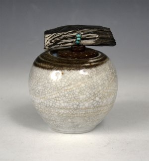 Vessel 161 - Grey Crackle with Mini Turquoise Beads