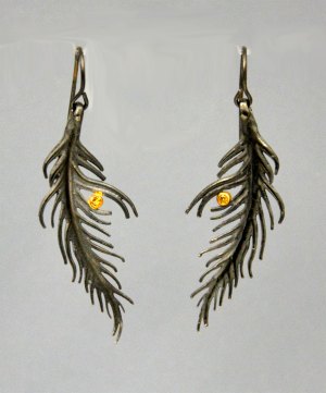 Earrings - Feather with Diamond