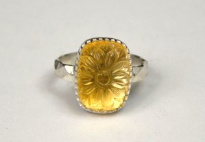 Citrin Carved Stone and Silver Ring