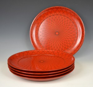 Exquisite Antique Lacquer Plates - Set of 5
