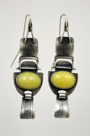 Sterling Silver and Oval Serpentine Earrings