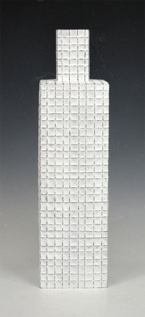 White painted Copper Vessel No. 7 (Grid pattern)