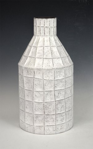 White painted Copper Vessel No. 5 (Grid pattern)