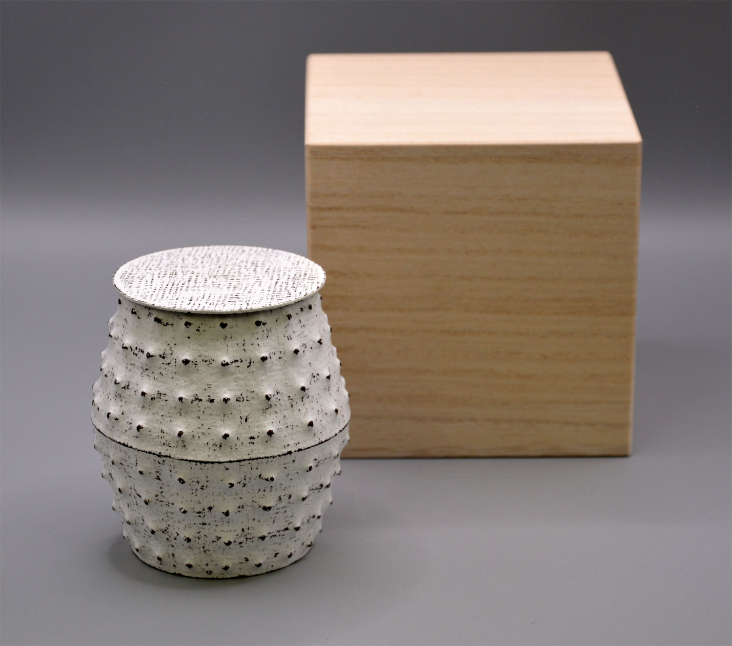 White painted Copper Container with Dot pattern - Image 2