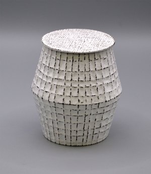 White painted Copper Container with Grid pattern