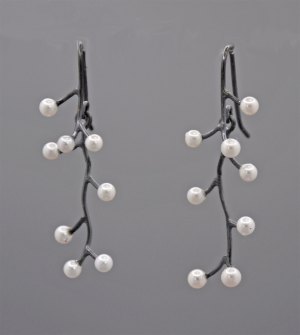 Earrings - Branch with Pearls and Oxidized Silver
