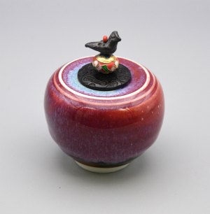 Vessel 189 - Black Bird with Magenta Jar