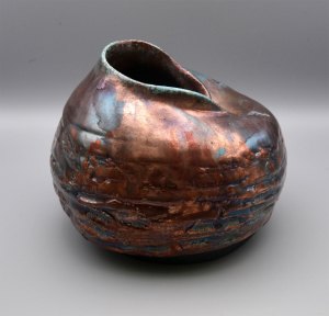 Vessel - Red with Turquoise - Raku Fired #017