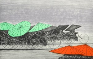 Red and Green Umbrella