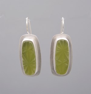 Earrings - Carved Green Glass #62