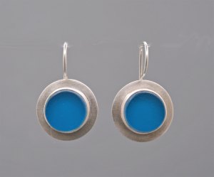 Earrings - Round Cyan Glass #65